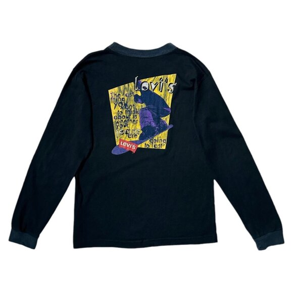 90s Vintage Levi's Jeans Long Sleeve T-shirt Snowboard Snow Sport Graphic. - Picture 1 of 6
